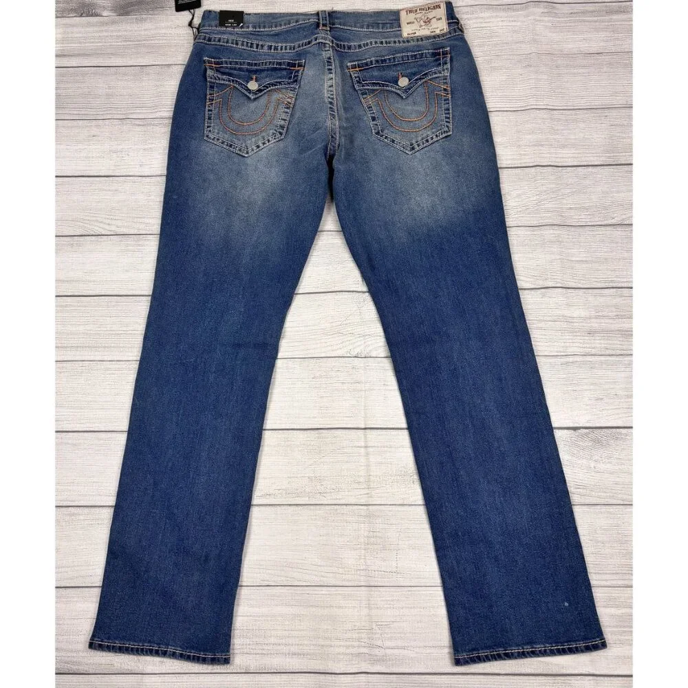 True Religion Ricky Relaxed Straight Mens Blue Jeans Size 38x34